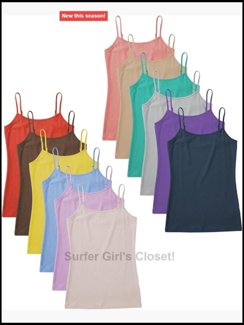 Cotton Stretch Camisole Tank Tops Adjustable Spaghetti Straps Multi Pack